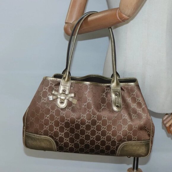 GUCCI GG Canvas Pretty Tote Bag Gold Tone - Picture 1 of 16
